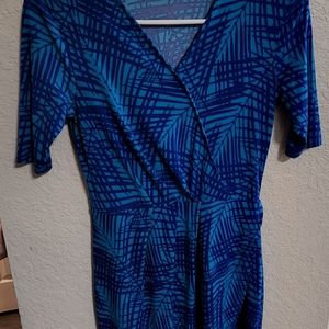 Blue printed 3/4 sleeve dress